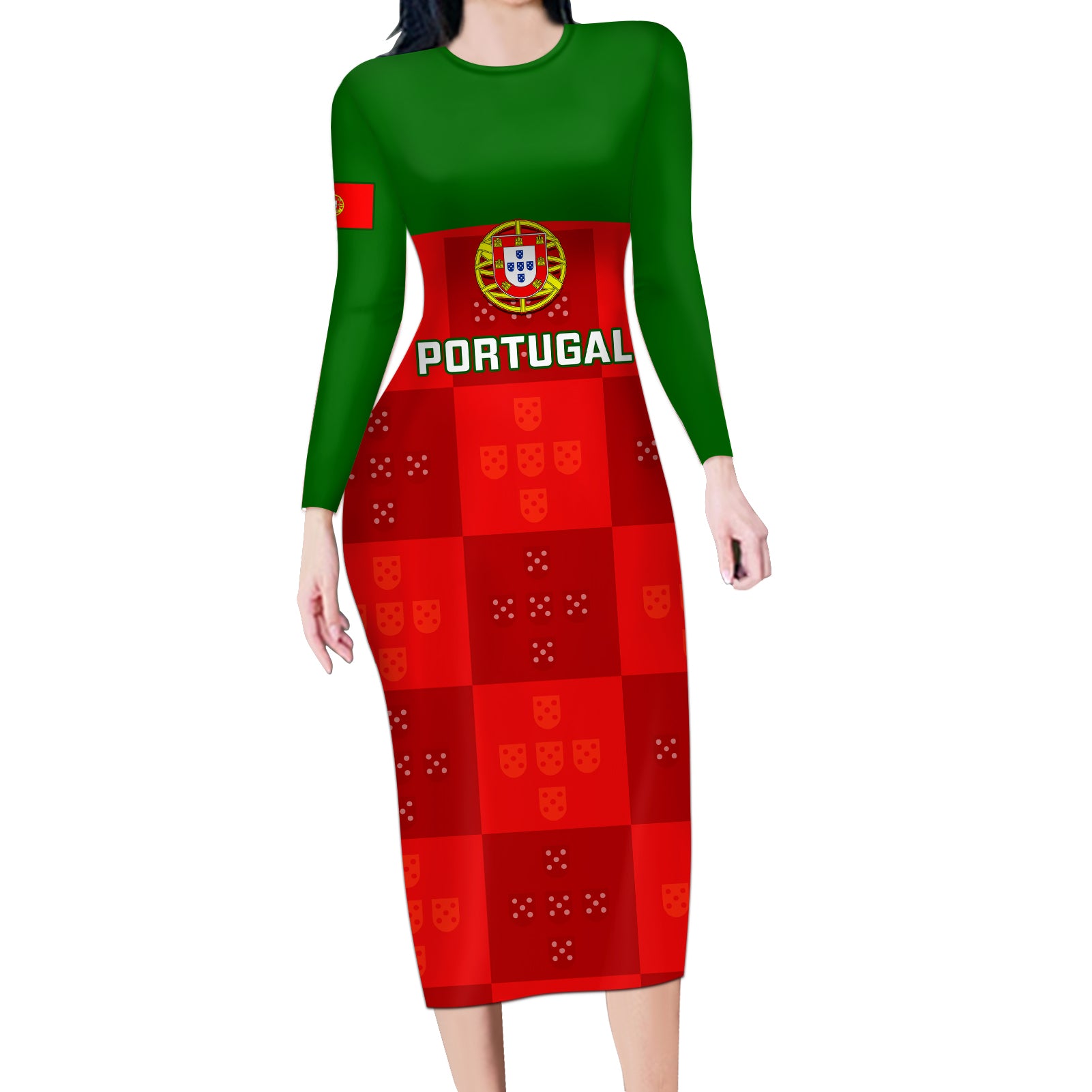 custom-portugal-rugby-long-sleeve-bodycon-dress-go-wolves-mix-coat-of-arms