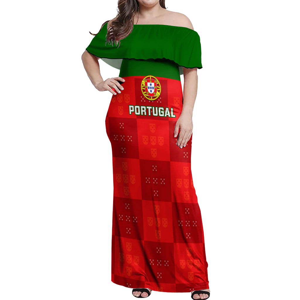 custom-portugal-rugby-off-shoulder-maxi-dress-go-wolves-mix-coat-of-arms