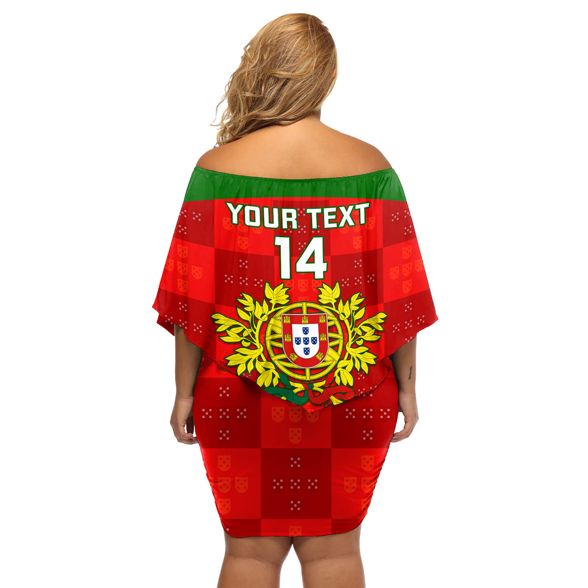 Custom Portugal Rugby Off Shoulder Short Dress Go Wolves Mix Coat Of Arms - Wonder Print Shop