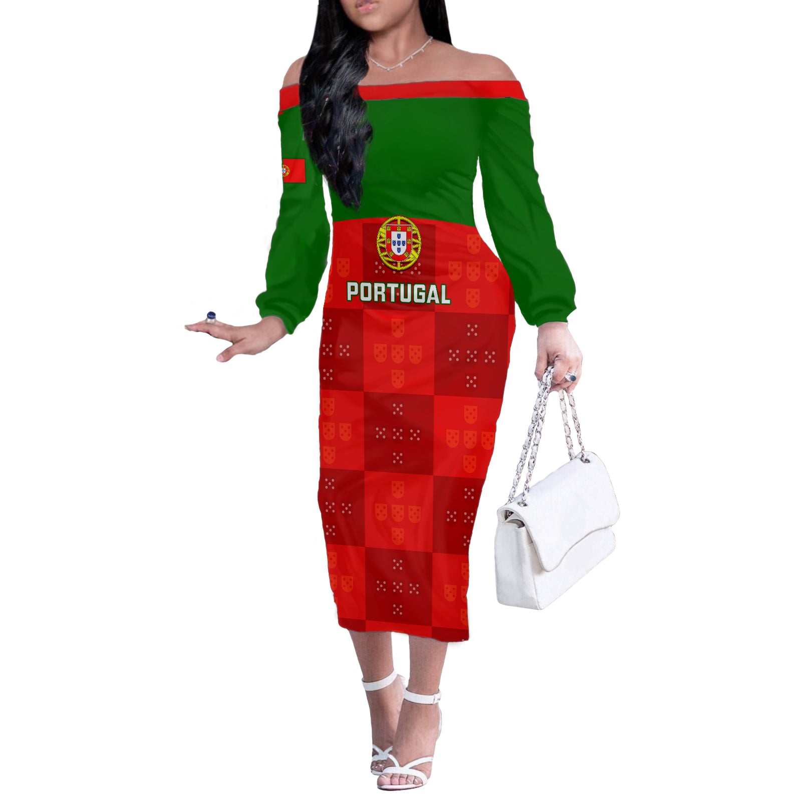 custom-portugal-rugby-off-the-shoulder-long-sleeve-dress-go-wolves-mix-coat-of-arms