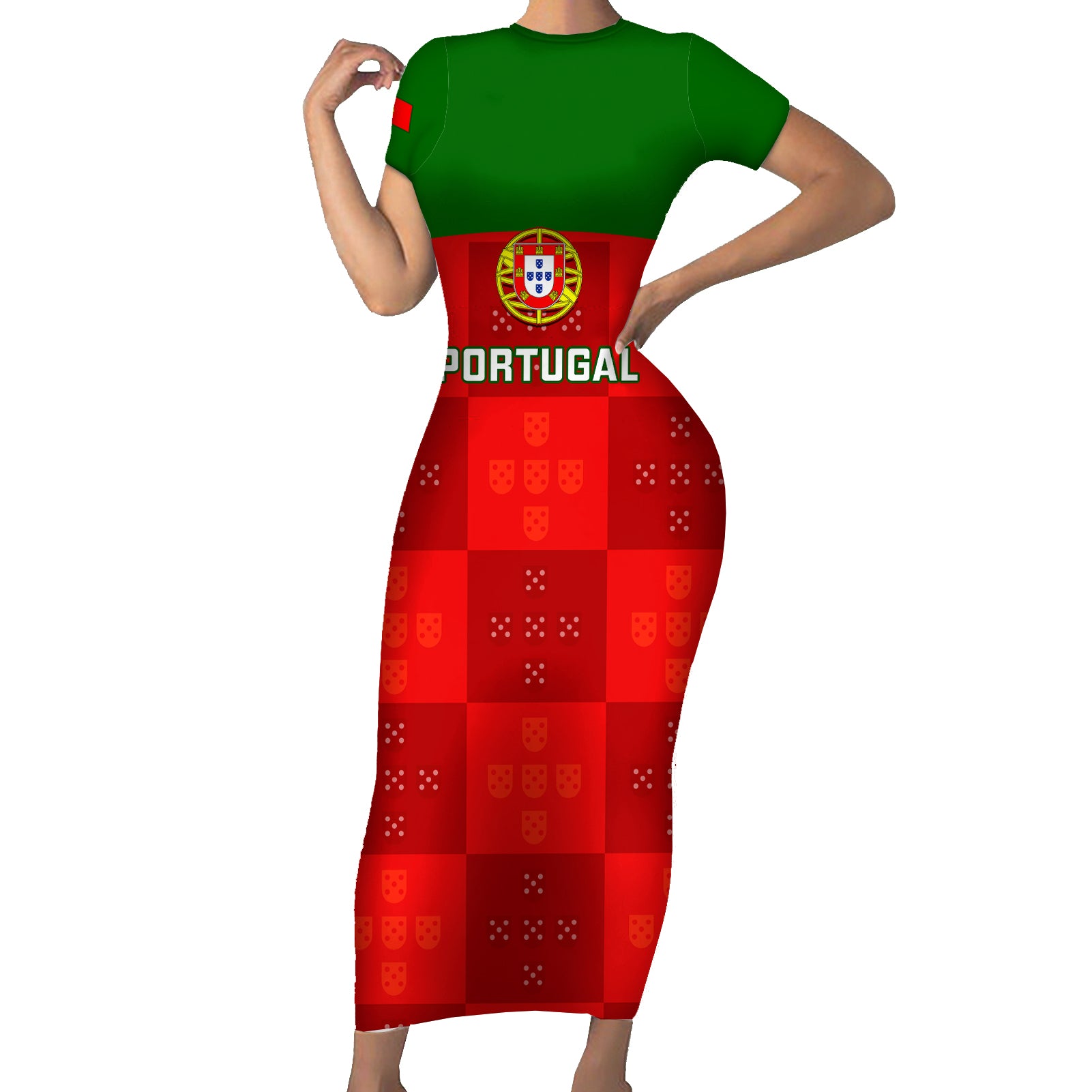 custom-portugal-rugby-short-sleeve-bodycon-dress-go-wolves-mix-coat-of-arms