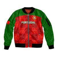 Custom Portugal Rugby Sleeve Zip Bomber Jacket Go Wolves Mix Coat Of Arms - Wonder Print Shop