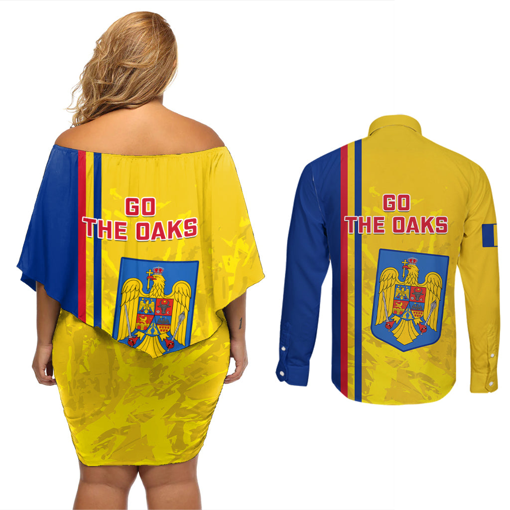 Romania Rugby Couples Matching Off Shoulder Short Dress and Long Sleeve Button Shirts Go The Oaks Grunge Style - Wonder Print Shop