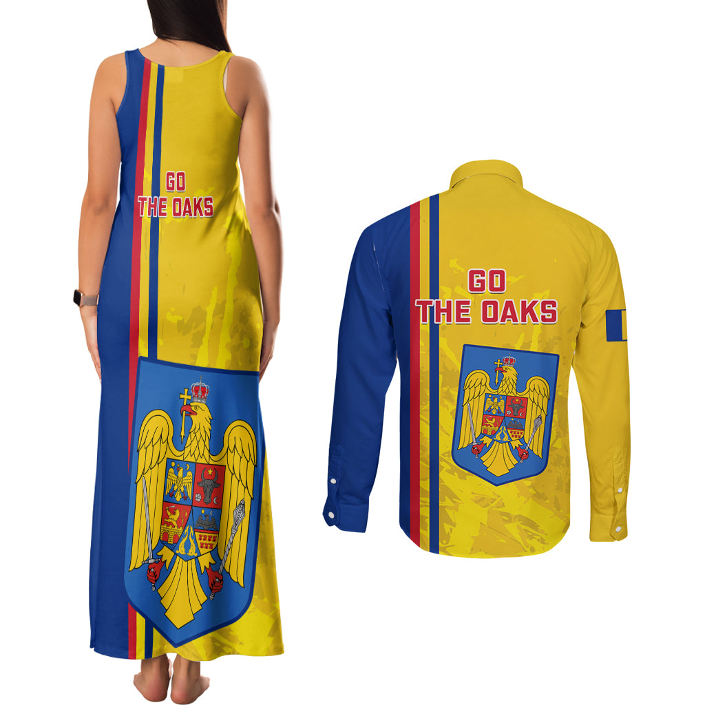 Romania Rugby Couples Matching Tank Maxi Dress and Long Sleeve Button Shirts Go The Oaks Grunge Style - Wonder Print Shop