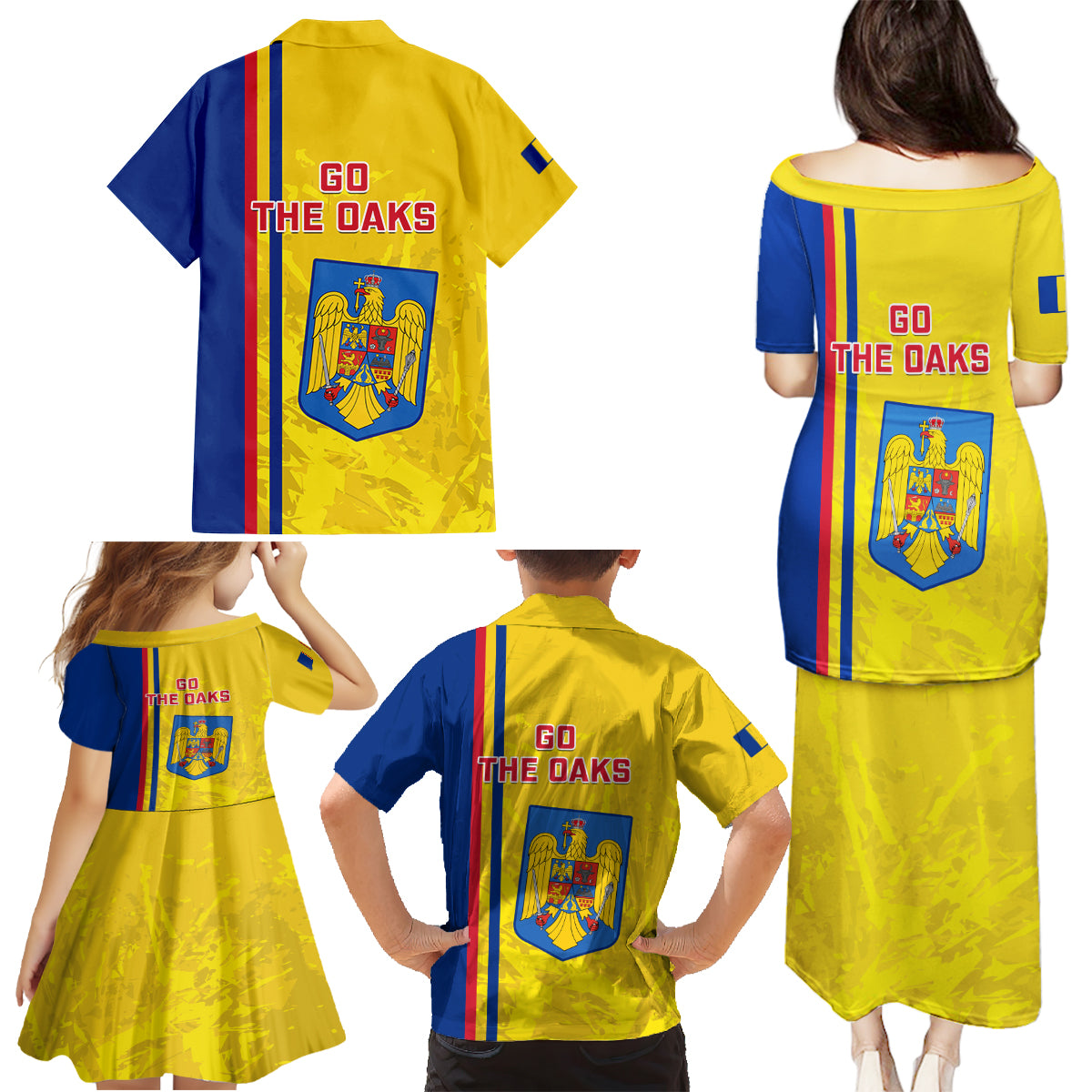 Romania Rugby Family Matching Puletasi Dress and Hawaiian Shirt Go The Oaks Grunge Style - Wonder Print Shop