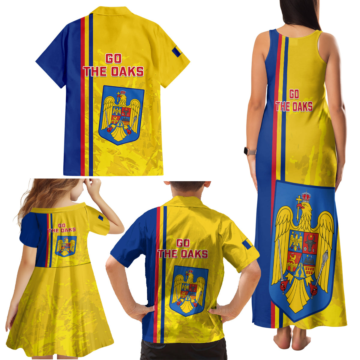 Romania Rugby Family Matching Tank Maxi Dress and Hawaiian Shirt Go The Oaks Grunge Style - Wonder Print Shop