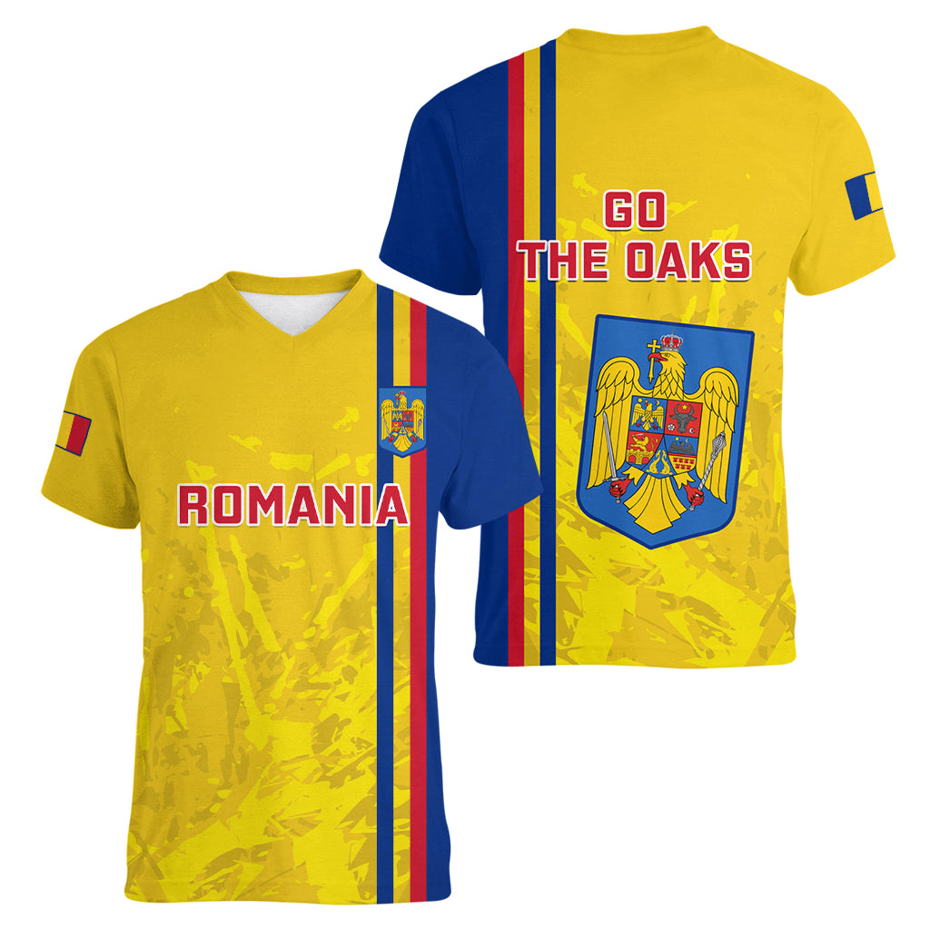 Romania Rugby Women V Neck T Shirt Go The Oaks Grunge Style - Wonder Print Shop