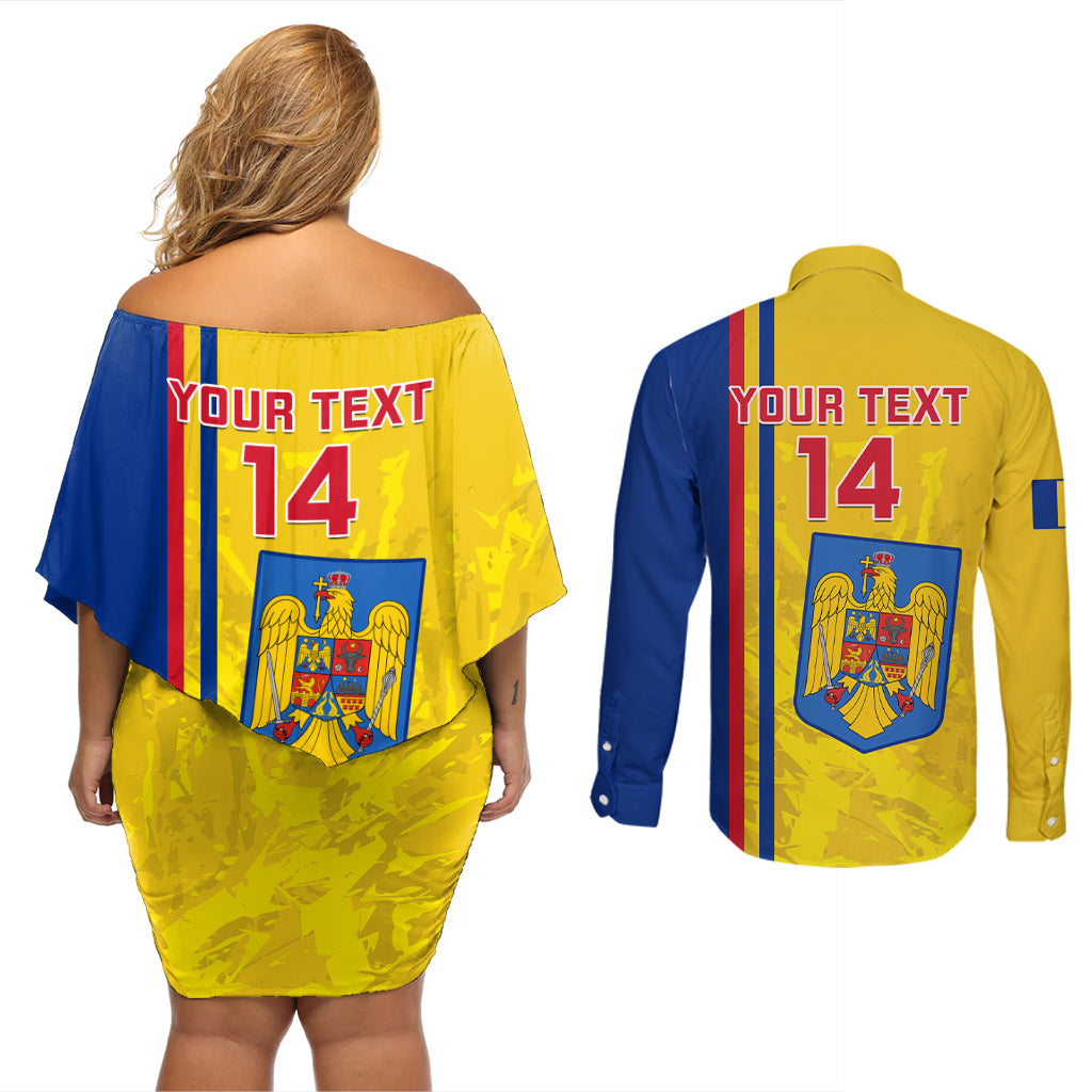 Custom Romania Rugby Couples Matching Off Shoulder Short Dress and Long Sleeve Button Shirts Go The Oaks Grunge Style - Wonder Print Shop