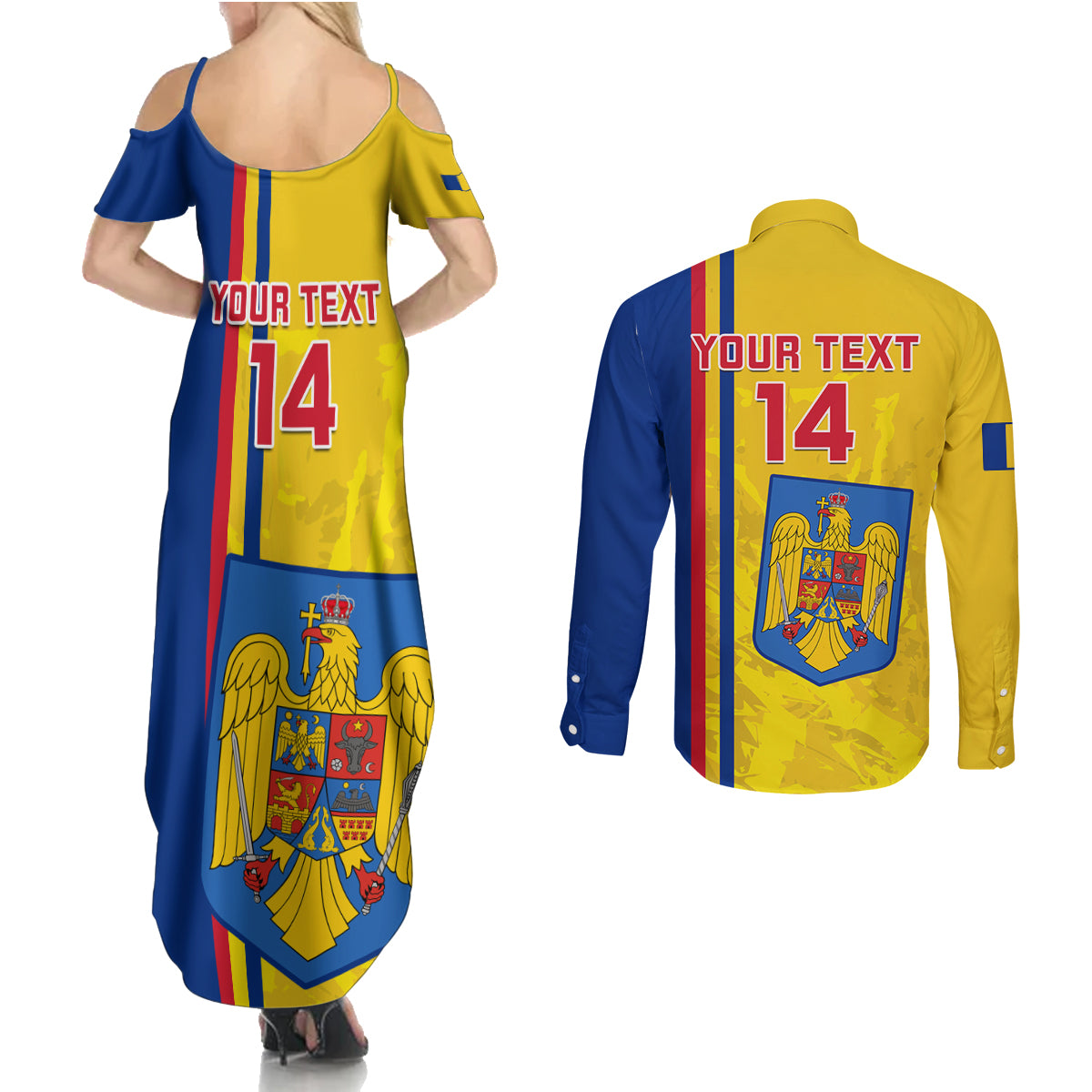 Custom Romania Rugby Couples Matching Summer Maxi Dress and Long Sleeve Button Shirts Go The Oaks Grunge Style - Wonder Print Shop