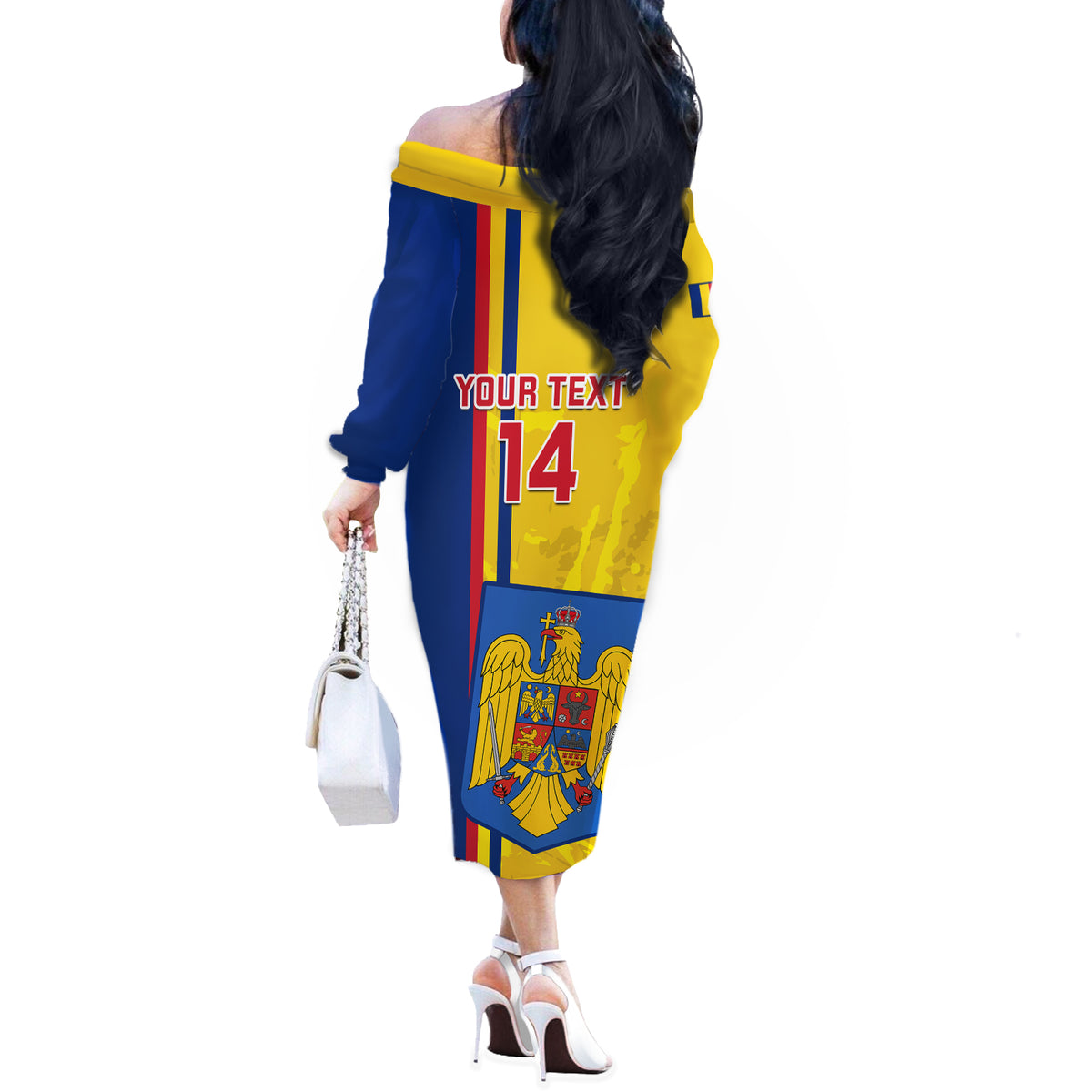 Custom Romania Rugby Off The Shoulder Long Sleeve Dress Go The Oaks Grunge Style - Wonder Print Shop