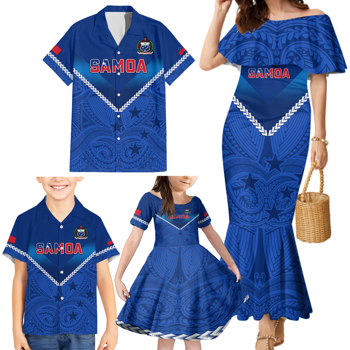 Custom Samoa Rugby Family Matching Mermaid Dress and Hawaiian Shirt 2023 Go Manu Samoa - Wonder Print Shop