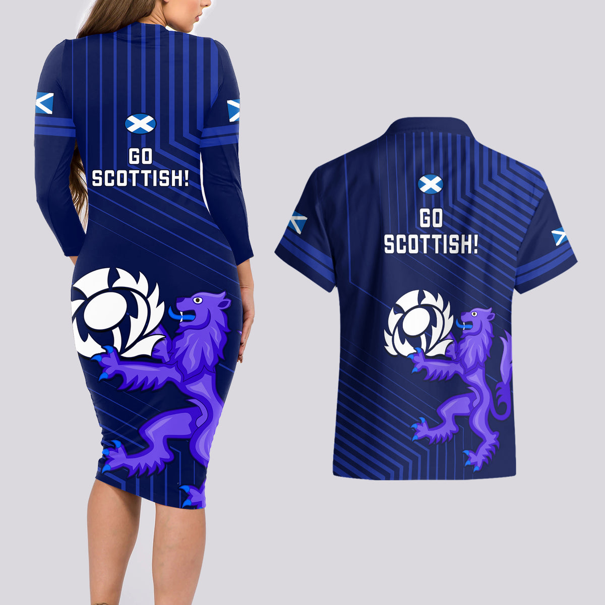 Scotland Rugby Couples Matching Long Sleeve Bodycon Dress and Hawaiian Shirt 2023 Go Scottish - Wonder Print Shop