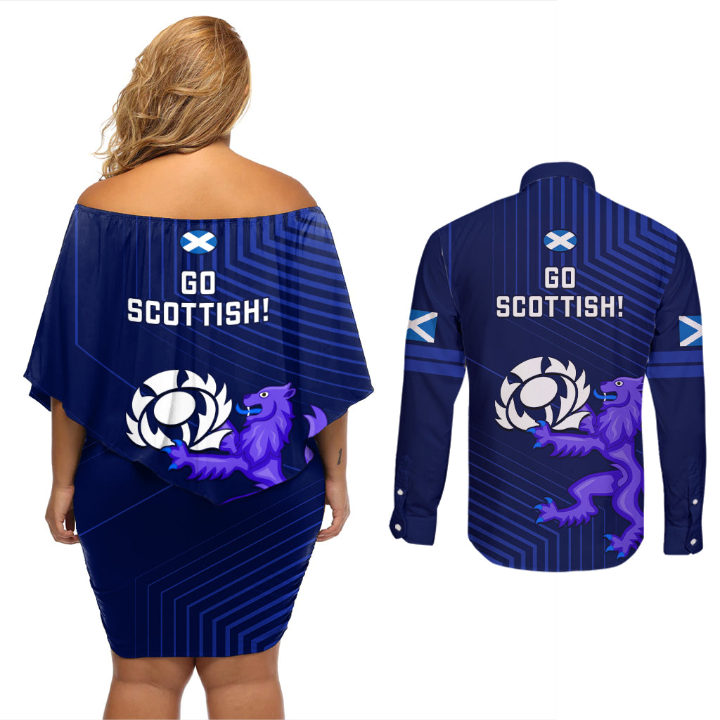Scotland Rugby Couples Matching Off Shoulder Short Dress and Long Sleeve Button Shirts 2023 Go Scottish - Wonder Print Shop