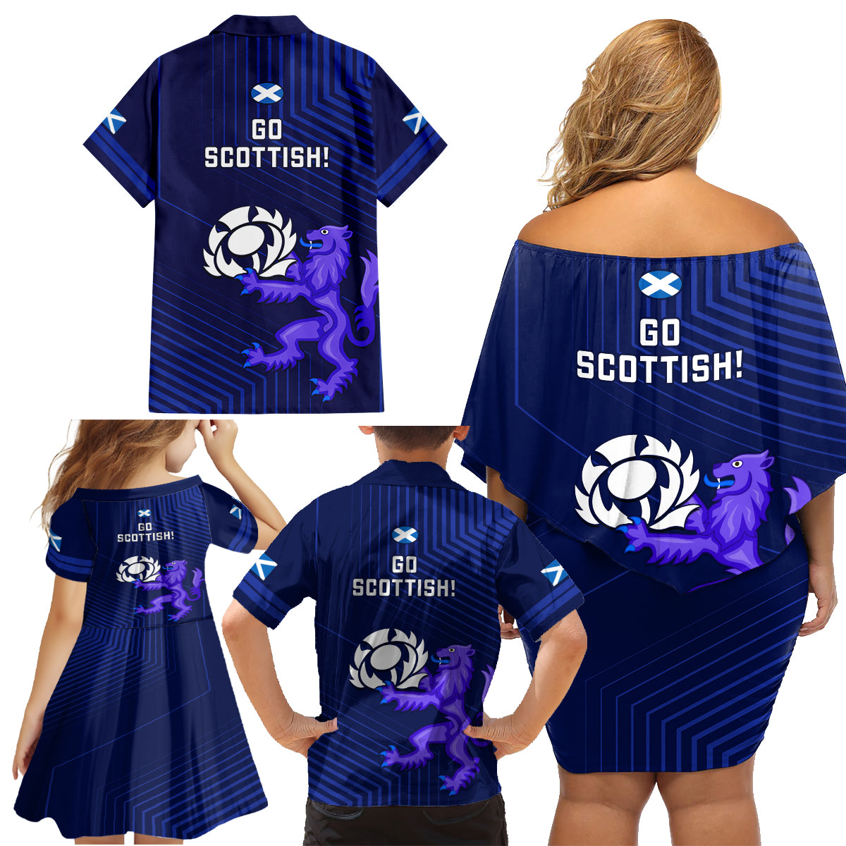 Scotland Rugby Family Matching Off Shoulder Short Dress and Hawaiian Shirt 2023 Go Scottish - Wonder Print Shop