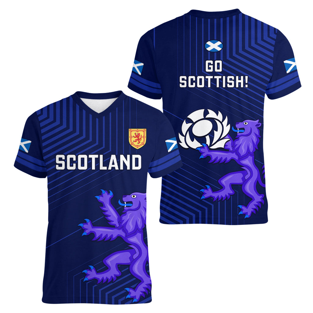 Scotland Rugby Women V Neck T Shirt 2023 Go Scottish - Wonder Print Shop