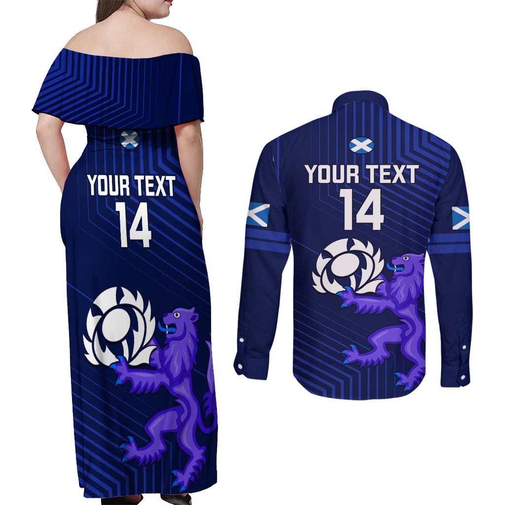 Custom Scotland Rugby Couples Matching Off Shoulder Maxi Dress and Long Sleeve Button Shirts 2023 Go Scottish - Wonder Print Shop