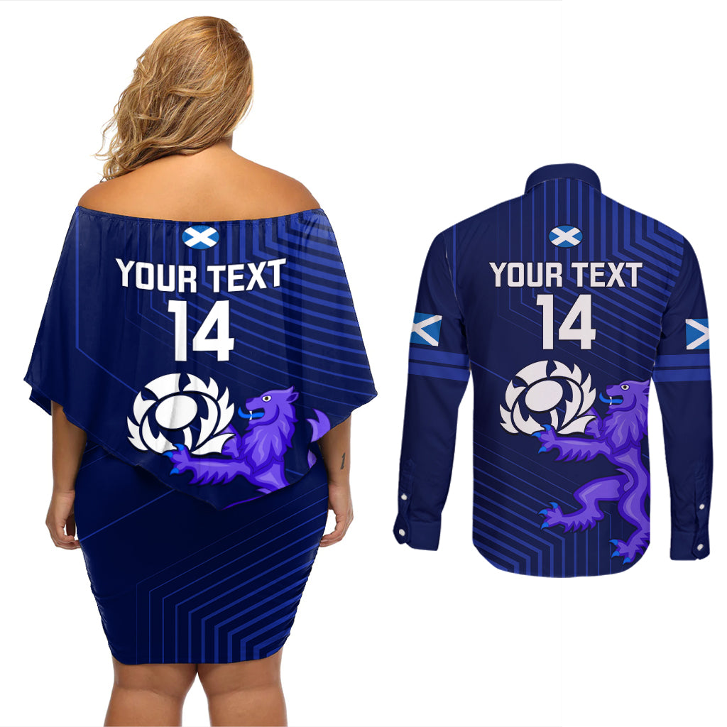 Custom Scotland Rugby Couples Matching Off Shoulder Short Dress and Long Sleeve Button Shirts 2023 Go Scottish - Wonder Print Shop