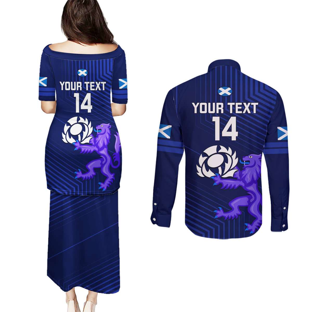 Custom Scotland Rugby Couples Matching Puletasi Dress and Long Sleeve Button Shirts 2023 Go Scottish - Wonder Print Shop