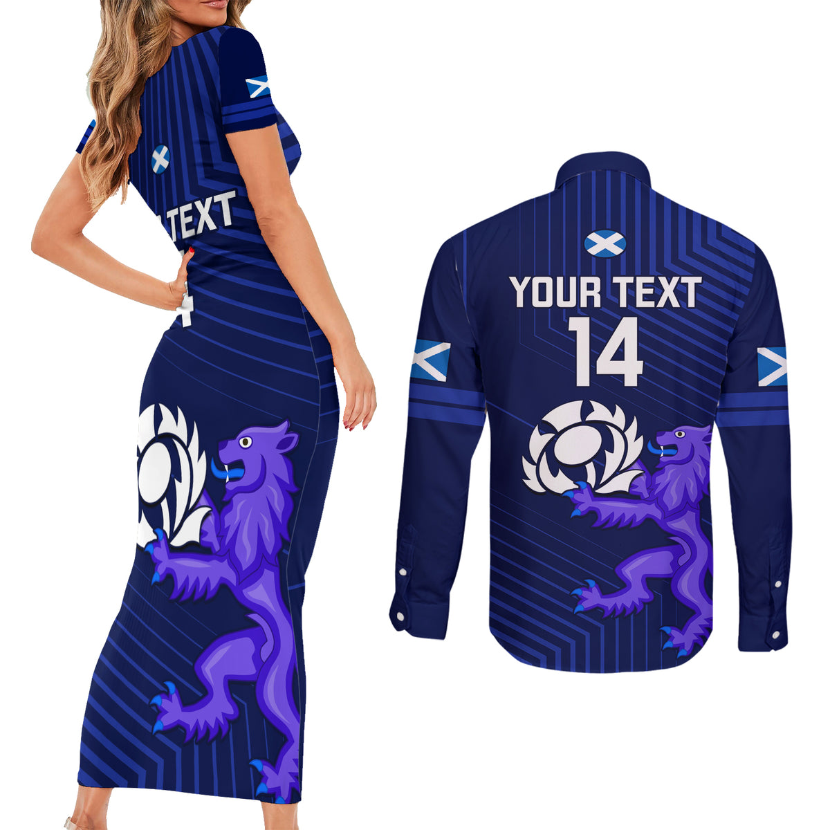 Custom Scotland Rugby Couples Matching Short Sleeve Bodycon Dress and Long Sleeve Button Shirts 2023 Go Scottish - Wonder Print Shop