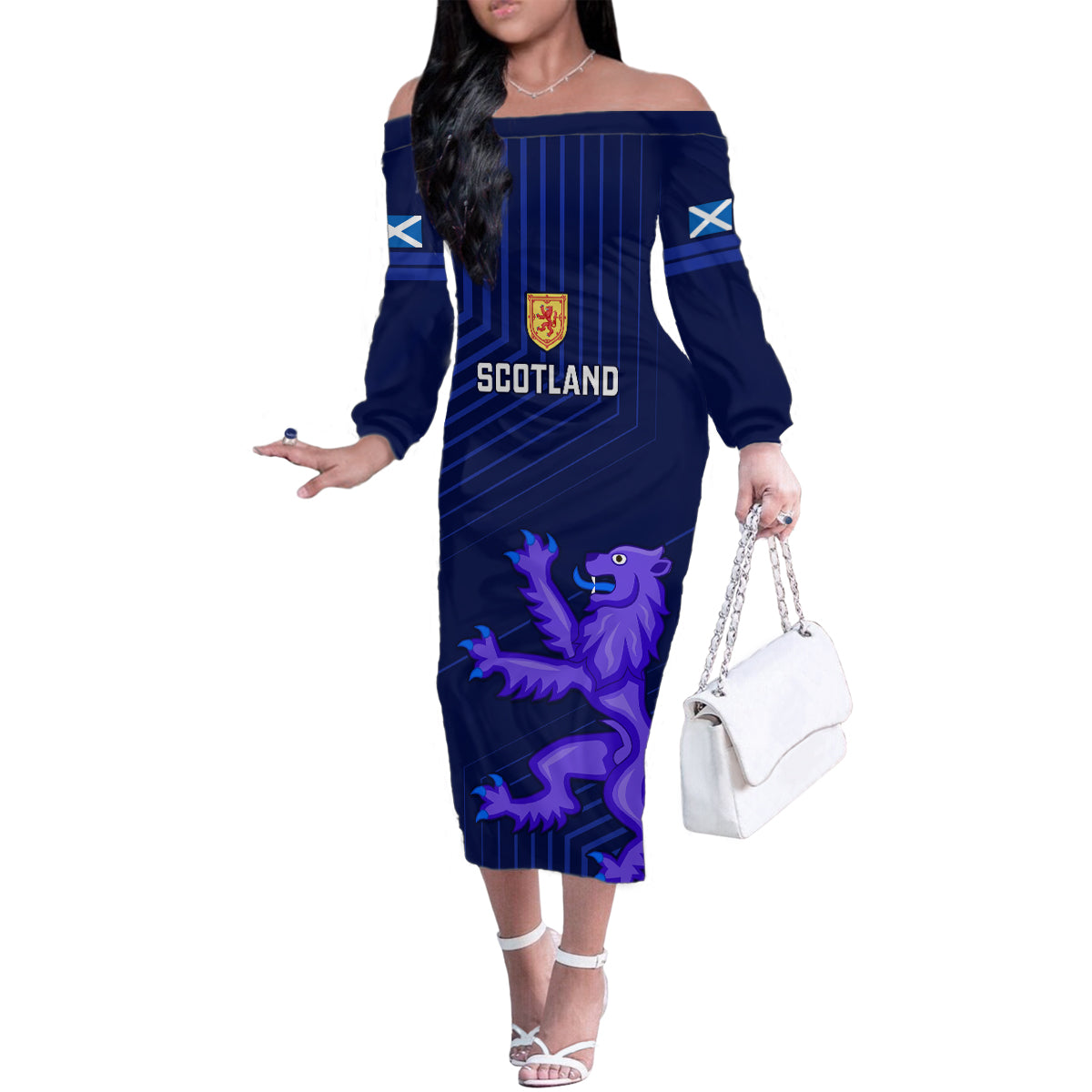Custom Scotland Rugby Family Matching Off Shoulder Long Sleeve Dress and Hawaiian Shirt 2023 Go Scottish - Wonder Print Shop
