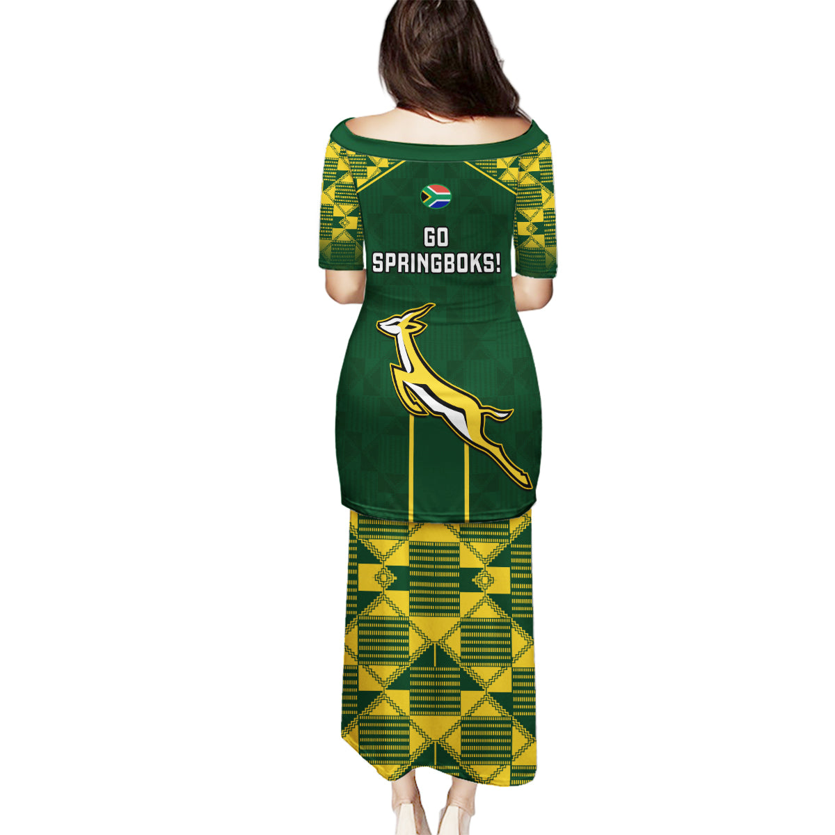 South Africa Rugby Family Matching Puletasi Dress and Hawaiian Shirt 2023 Go Champions World Cup Springboks - Wonder Print Shop