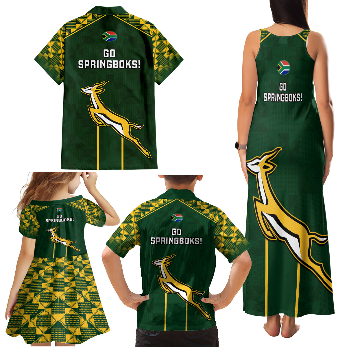 South Africa Rugby Family Matching Tank Maxi Dress and Hawaiian Shirt 2023 Go Champions World Cup Springboks - Wonder Print Shop