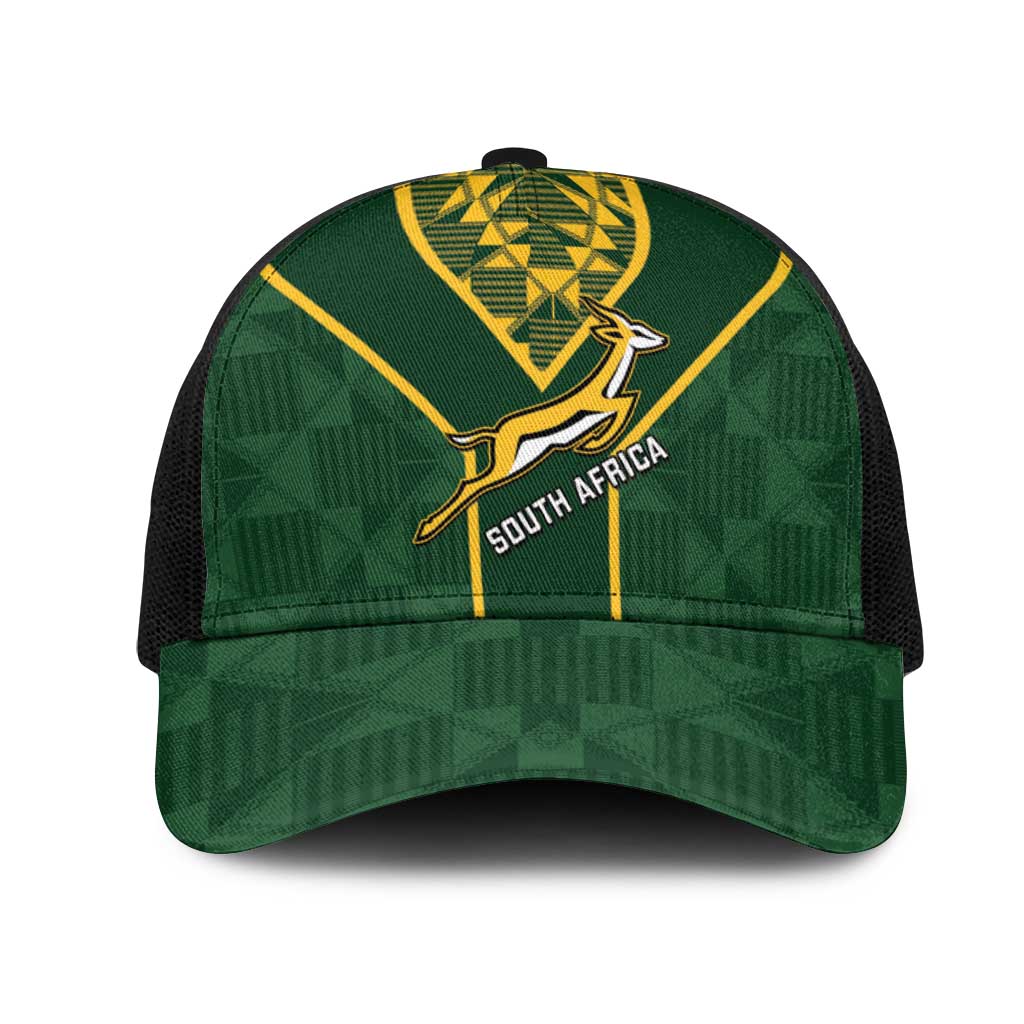 South Africa Rugby Mesh Trucker Cap Go Champions Springboks Kente Pattern