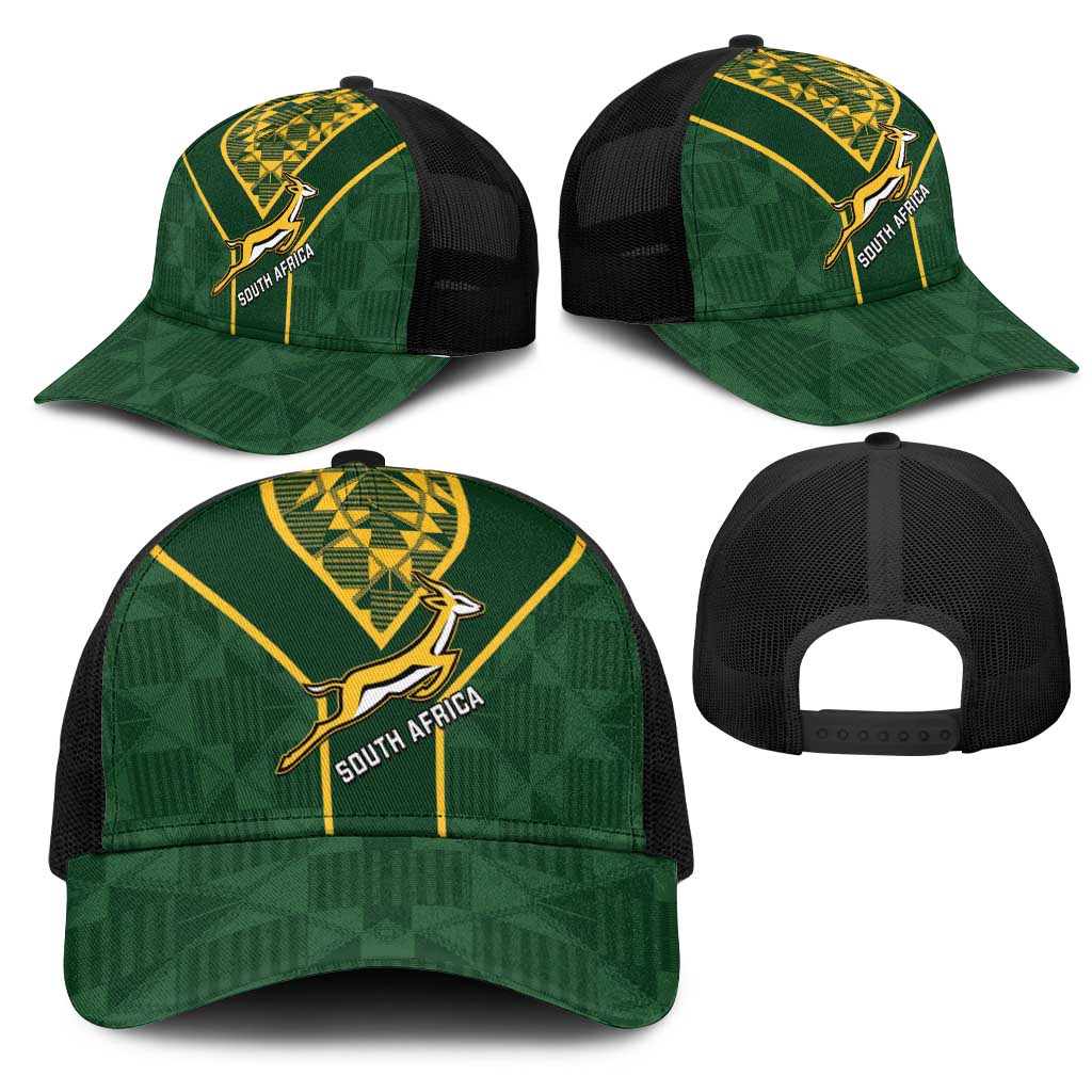 South Africa Rugby Mesh Trucker Cap Go Champions Springboks Kente Pattern