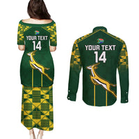Custom South Africa Rugby Couples Matching Puletasi Dress and Long Sleeve Button Shirts 2023 Go Champions World Cup Springboks - Wonder Print Shop