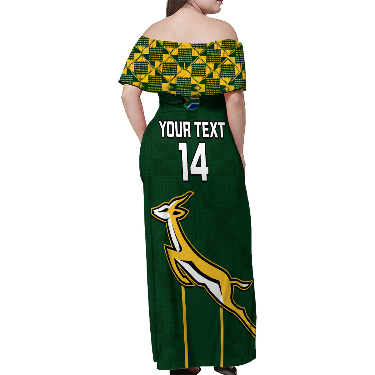 Custom South Africa Rugby Family Matching Off Shoulder Maxi Dress and Hawaiian Shirt 2023 Go Champions World Cup Springboks - Wonder Print Shop