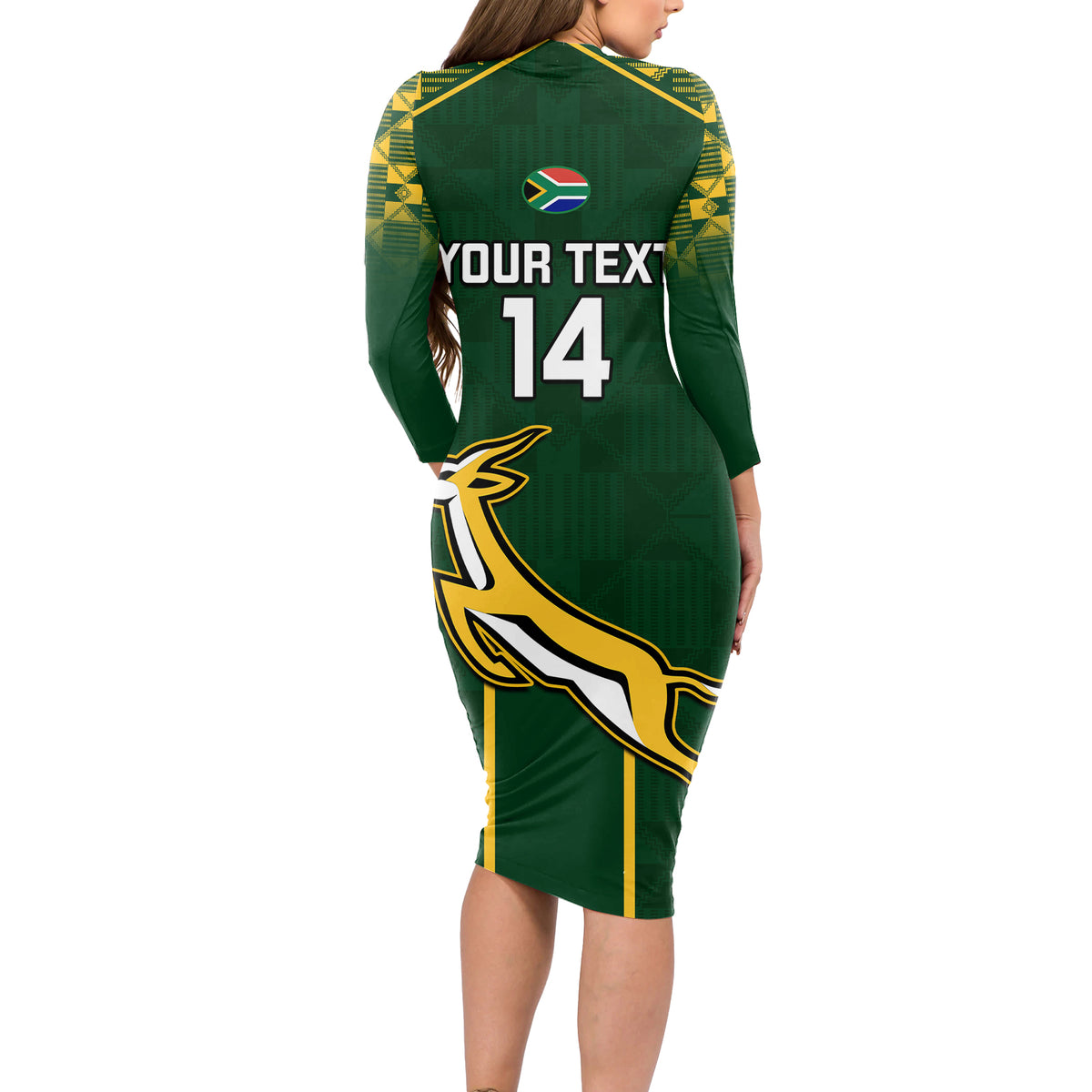 Custom South Africa Rugby Long Sleeve Bodycon Dress 2023 Go Champions World Cup Springboks - Wonder Print Shop
