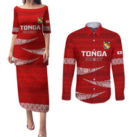 Tonga Rugby Couples Matching Puletasi Dress and Long Sleeve Button Shirts 2023 Ikale Tahi Tongan Ngatu Pattern - Wonder Print Shop
