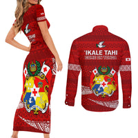 Tonga Rugby Couples Matching Short Sleeve Bodycon Dress and Long Sleeve Button Shirts 2023 Ikale Tahi Tongan Ngatu Pattern - Wonder Print Shop