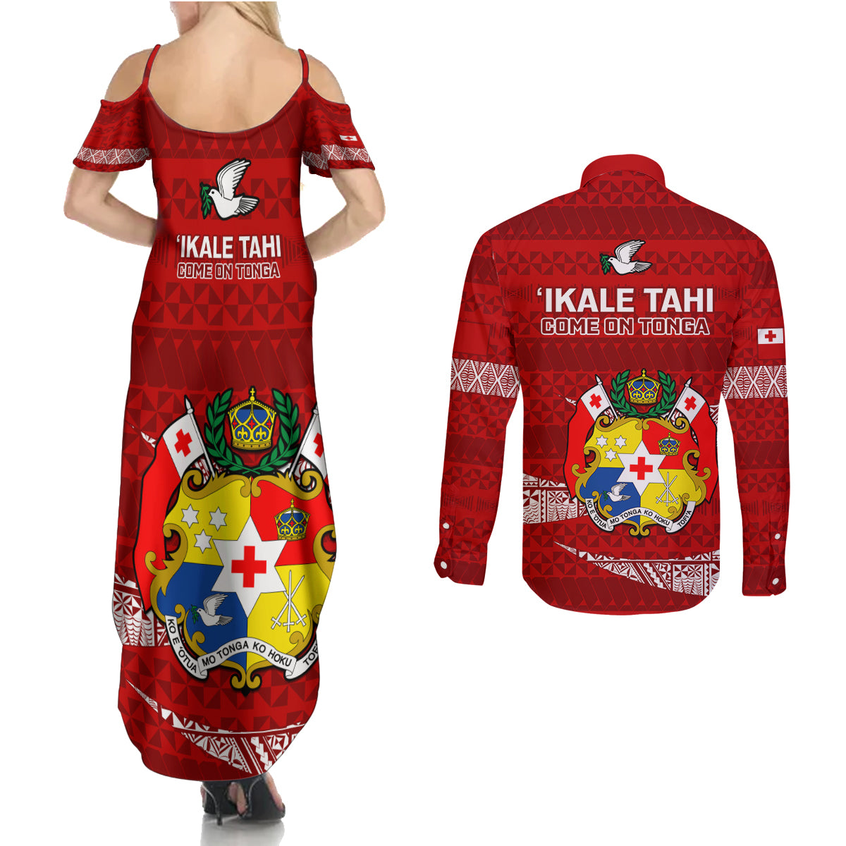 Tonga Rugby Couples Matching Summer Maxi Dress and Long Sleeve Button Shirts 2023 Ikale Tahi Tongan Ngatu Pattern - Wonder Print Shop