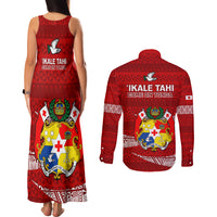Tonga Rugby Couples Matching Tank Maxi Dress and Long Sleeve Button Shirts 2023 Ikale Tahi Tongan Ngatu Pattern - Wonder Print Shop