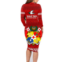 Tonga Rugby Family Matching Long Sleeve Bodycon Dress and Hawaiian Shirt 2023 Ikale Tahi Tongan Ngatu Pattern - Wonder Print Shop