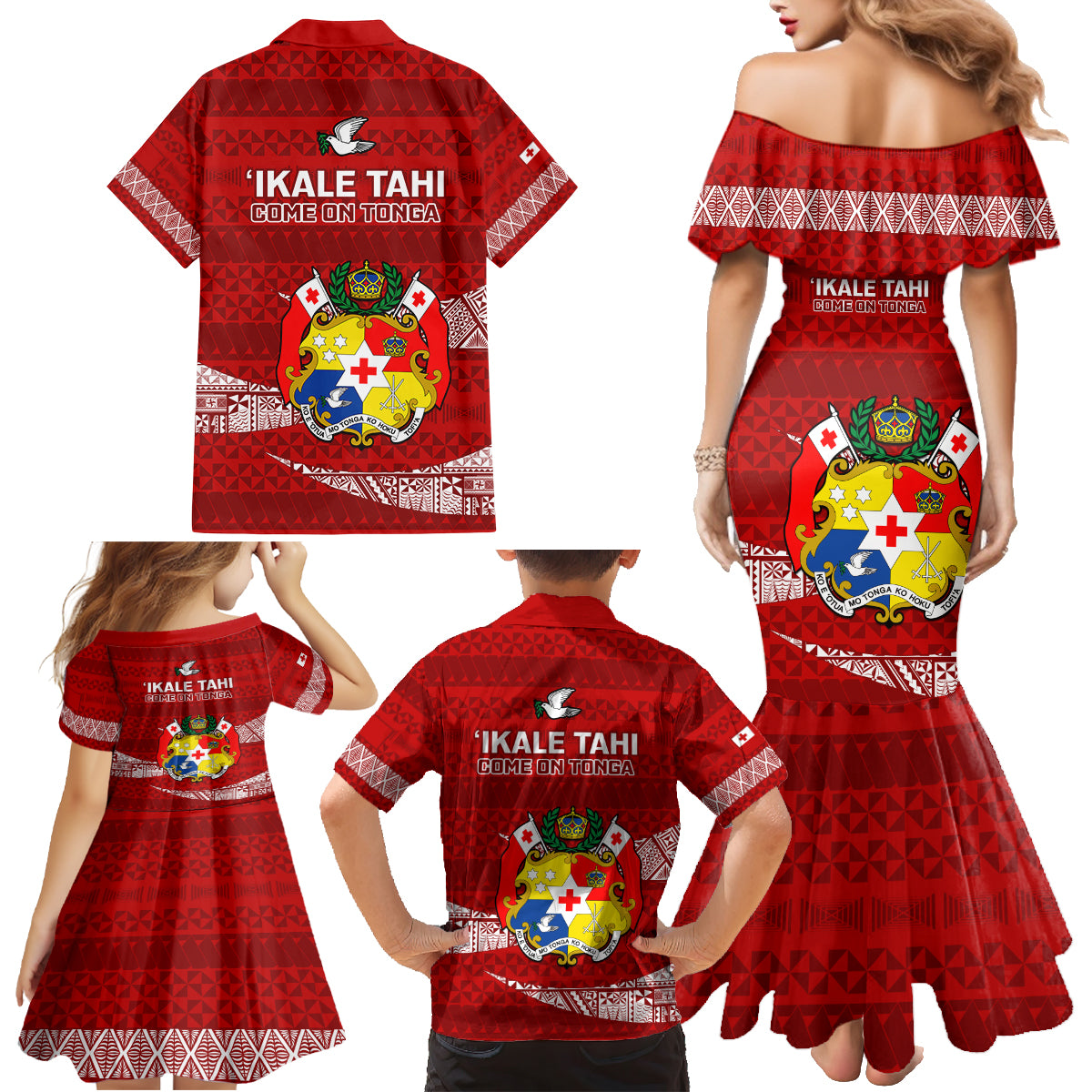 Tonga Rugby Family Matching Mermaid Dress and Hawaiian Shirt 2023 Ikale Tahi Tongan Ngatu Pattern - Wonder Print Shop