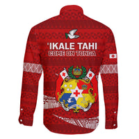 Tonga Rugby Family Matching Off Shoulder Long Sleeve Dress and Hawaiian Shirt 2023 Ikale Tahi Tongan Ngatu Pattern - Wonder Print Shop