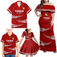 Tonga Rugby Family Matching Off Shoulder Maxi Dress and Hawaiian Shirt 2023 Ikale Tahi Tongan Ngatu Pattern - Wonder Print Shop