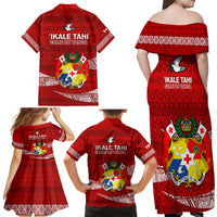 Tonga Rugby Family Matching Off Shoulder Maxi Dress and Hawaiian Shirt 2023 Ikale Tahi Tongan Ngatu Pattern - Wonder Print Shop