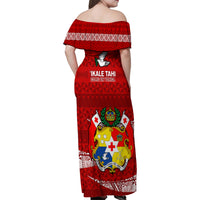 Tonga Rugby Family Matching Off Shoulder Maxi Dress and Hawaiian Shirt 2023 Ikale Tahi Tongan Ngatu Pattern - Wonder Print Shop