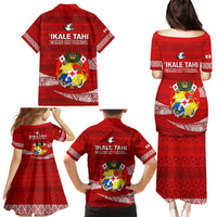 Tonga Rugby Family Matching Puletasi Dress and Hawaiian Shirt 2023 Ikale Tahi Tongan Ngatu Pattern - Wonder Print Shop