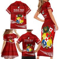 Tonga Rugby Family Matching Short Sleeve Bodycon Dress and Hawaiian Shirt 2023 Ikale Tahi Tongan Ngatu Pattern - Wonder Print Shop