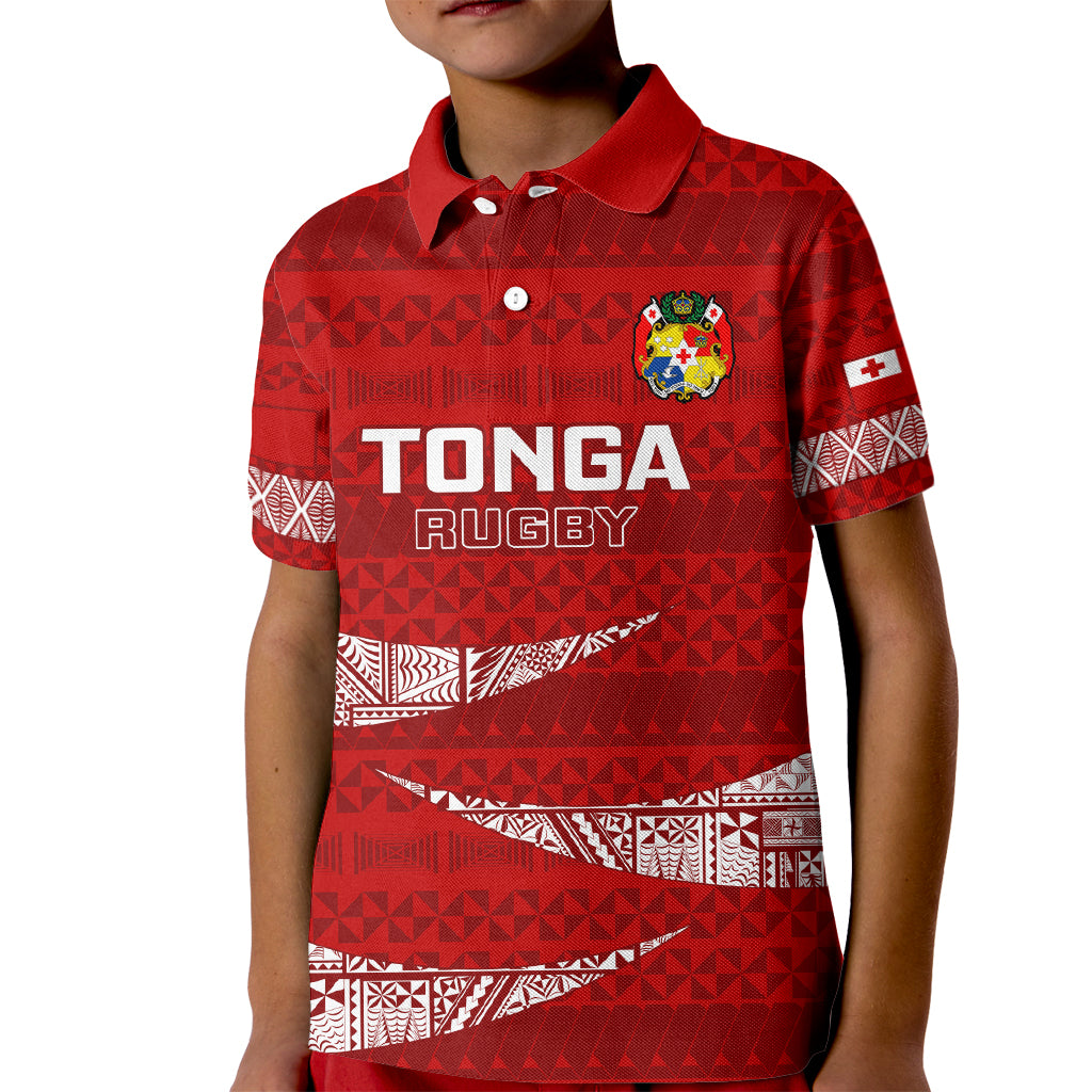 Tonga Rugby Kid Polo Shirt 2023 Ikale Tahi Tongan Ngatu Pattern - Wonder Print Shop