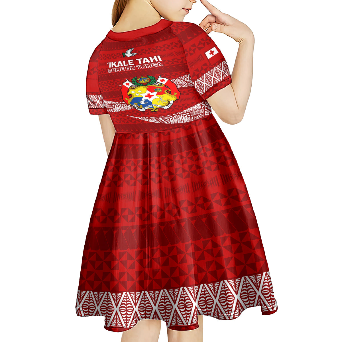 Tonga Rugby Kid Short Sleeve Dress 2023 Ikale Tahi Tongan Ngatu Pattern - Wonder Print Shop