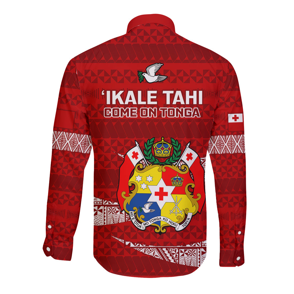Tonga Rugby Long Sleeve Button Shirt 2023 Ikale Tahi Tongan Ngatu Pattern - Wonder Print Shop