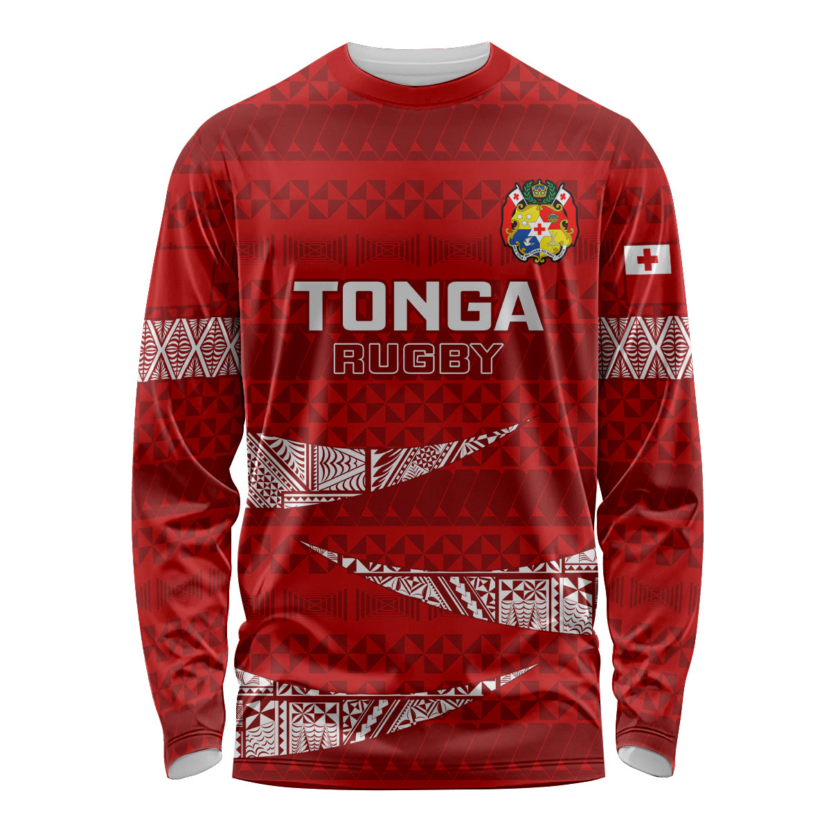 Tonga Rugby Long Sleeve Shirt 2023 Ikale Tahi Tongan Ngatu Pattern - Wonder Print Shop
