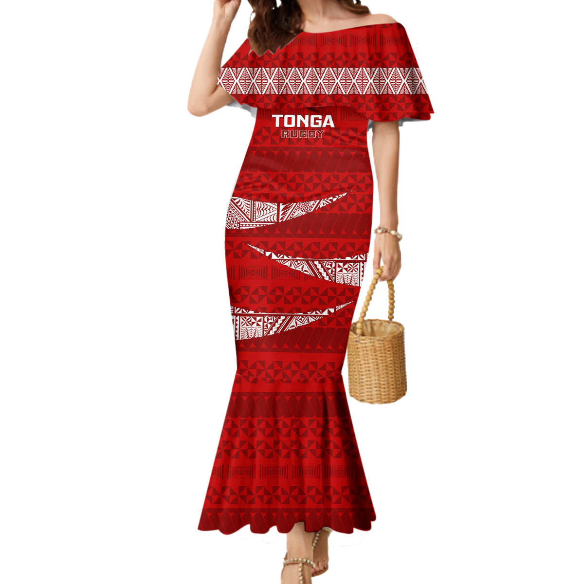 Tonga Rugby Mermaid Dress 2023 Ikale Tahi Tongan Ngatu Pattern - Wonder Print Shop
