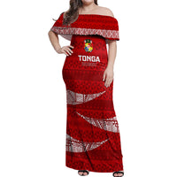 Tonga Rugby Off Shoulder Maxi Dress 2023 Ikale Tahi Tongan Ngatu Pattern - Wonder Print Shop