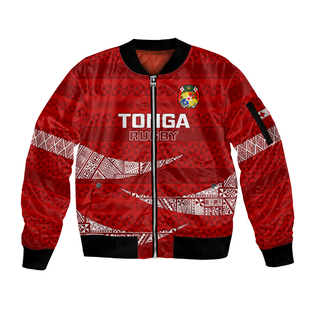 Tonga Rugby Sleeve Zip Bomber Jacket 2023 Ikale Tahi Tongan Ngatu Pattern - Wonder Print Shop